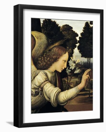 Announcing Angel, Detail from Annunciation, 1472-1475-Leonardo da Vinci-Framed Giclee Print