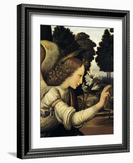 Announcing Angel, Detail from Annunciation, 1472-1475-Leonardo da Vinci-Framed Giclee Print