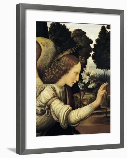 Announcing Angel, Detail from Annunciation, 1472-1475-Leonardo da Vinci-Framed Giclee Print