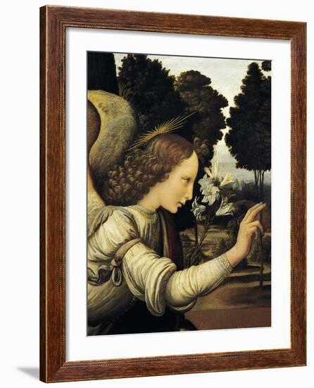 Announcing Angel, Detail from Annunciation, 1472-1475-Leonardo da Vinci-Framed Giclee Print