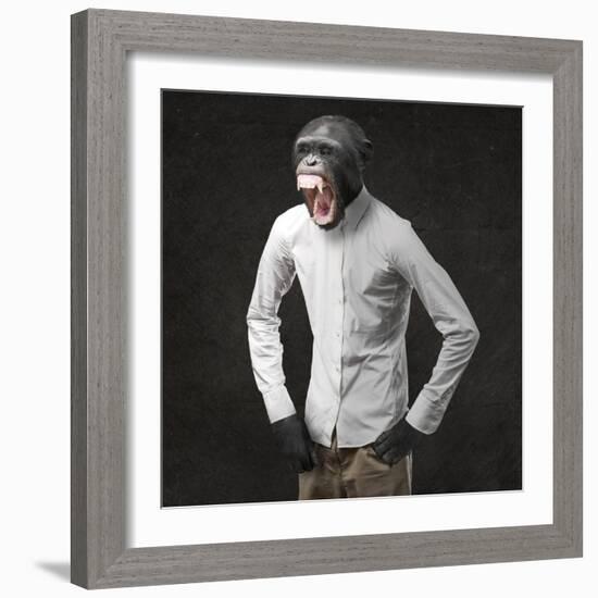 Annoyed Monkey Shouting On Black Background-Aaron Amat-Framed Art Print