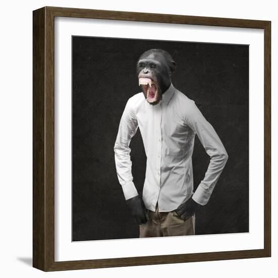 Annoyed Monkey Shouting On Black Background-Aaron Amat-Framed Art Print