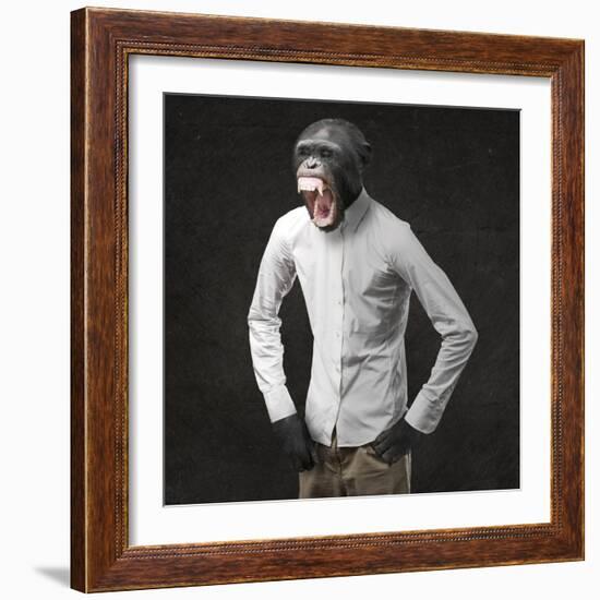 Annoyed Monkey Shouting On Black Background-Aaron Amat-Framed Art Print