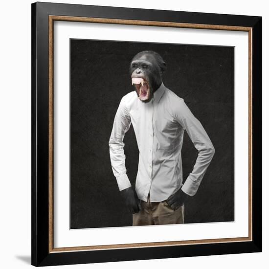 Annoyed Monkey Shouting On Black Background-Aaron Amat-Framed Art Print