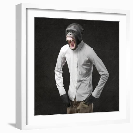 Annoyed Monkey Shouting On Black Background-Aaron Amat-Framed Art Print