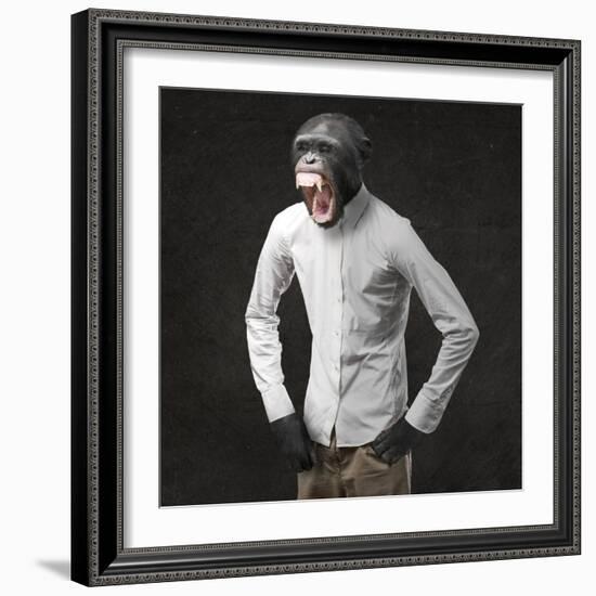 Annoyed Monkey Shouting On Black Background-Aaron Amat-Framed Art Print