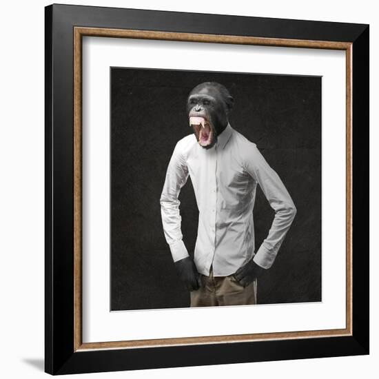 Annoyed Monkey Shouting On Black Background-Aaron Amat-Framed Art Print