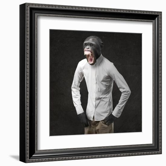 Annoyed Monkey Shouting On Black Background-Aaron Amat-Framed Art Print