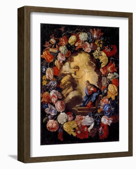 Annunciation in a Floral Wreath-Carlo Maratti-Framed Giclee Print