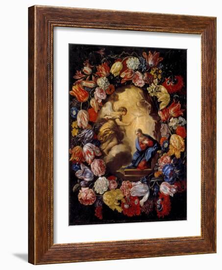 Annunciation in a Floral Wreath-Carlo Maratti-Framed Giclee Print