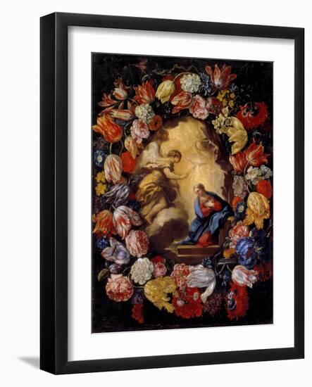 Annunciation in a Floral Wreath-Carlo Maratti-Framed Giclee Print