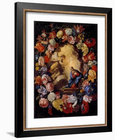 Annunciation in a Floral Wreath-Carlo Maratti-Framed Giclee Print