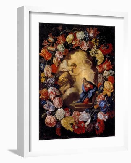 Annunciation in a Floral Wreath-Carlo Maratti-Framed Giclee Print