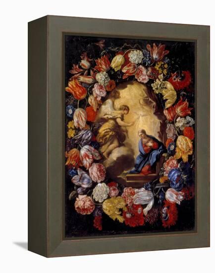 Annunciation in a Floral Wreath-Carlo Maratti-Framed Premier Image Canvas