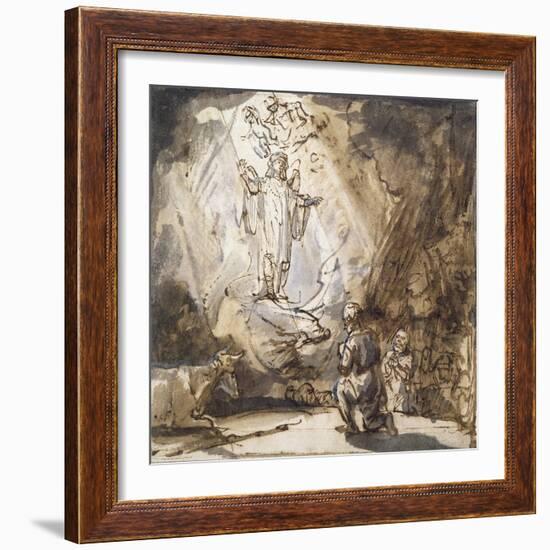 Annunciation to the Shepherds (Pen and Ink on Paper)-Rembrandt van Rijn-Framed Giclee Print