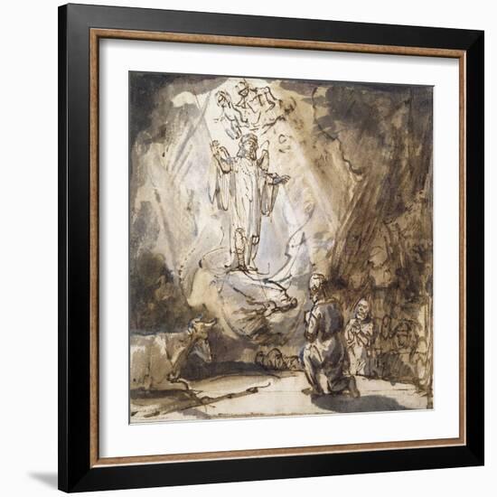 Annunciation to the Shepherds (Pen and Ink on Paper)-Rembrandt van Rijn-Framed Giclee Print