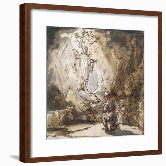 Annunciation to the Shepherds (Pen and Ink on Paper)-Rembrandt van Rijn-Framed Giclee Print