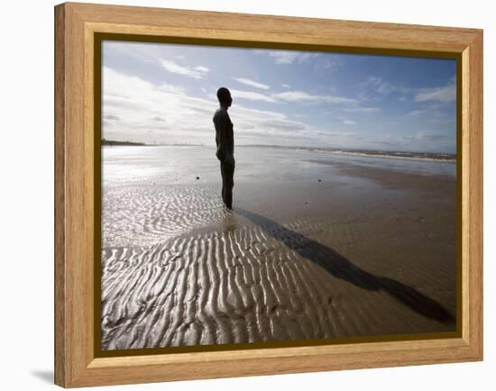 Another Place Sculpture by Antony Gormley on the Beach at Crosby, Liverpool, England, UK-Martin Child-Framed Premier Image Canvas