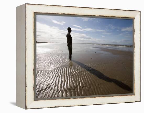 Another Place Sculpture by Antony Gormley on the Beach at Crosby, Liverpool, England, UK-Martin Child-Framed Premier Image Canvas