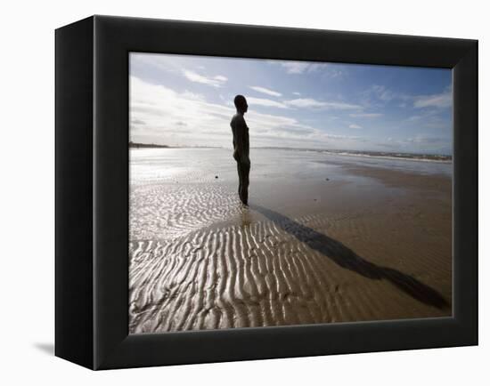 Another Place Sculpture by Antony Gormley on the Beach at Crosby, Liverpool, England, UK-Martin Child-Framed Premier Image Canvas