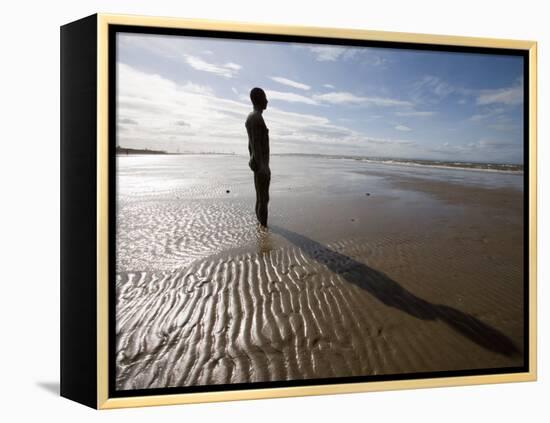 Another Place Sculpture by Antony Gormley on the Beach at Crosby, Liverpool, England, UK-Martin Child-Framed Premier Image Canvas