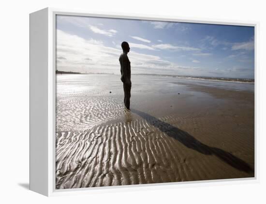 Another Place Sculpture by Antony Gormley on the Beach at Crosby, Liverpool, England, UK-Martin Child-Framed Premier Image Canvas