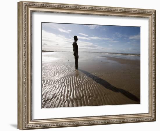 Another Place Sculpture by Antony Gormley on the Beach at Crosby, Liverpool, England, UK-Martin Child-Framed Photographic Print