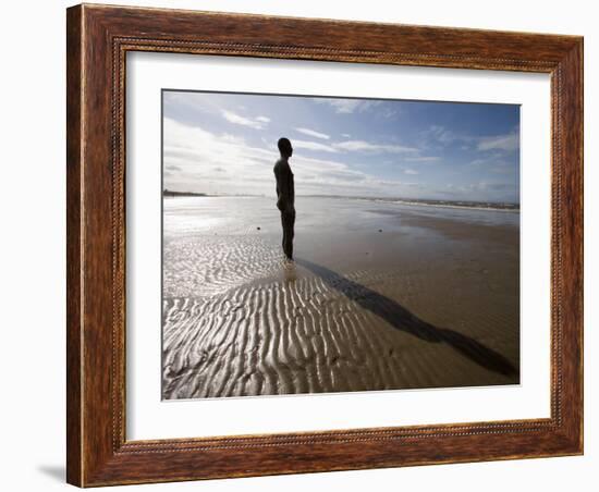 Another Place Sculpture by Antony Gormley on the Beach at Crosby, Liverpool, England, UK-Martin Child-Framed Photographic Print