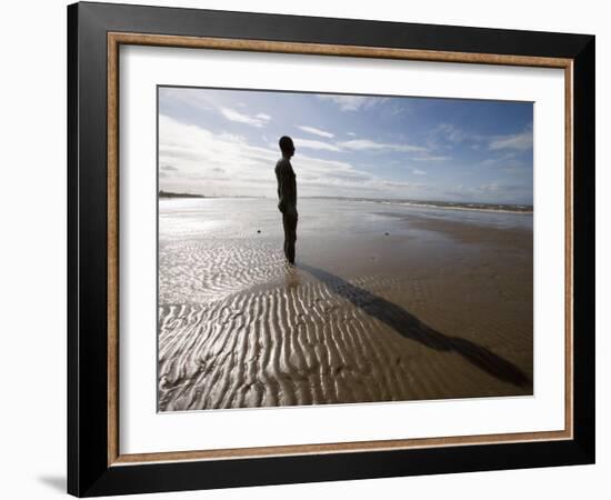 Another Place Sculpture by Antony Gormley on the Beach at Crosby, Liverpool, England, UK-Martin Child-Framed Photographic Print