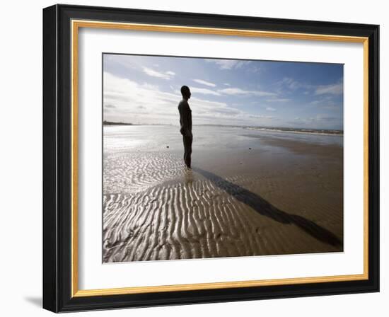 Another Place Sculpture by Antony Gormley on the Beach at Crosby, Liverpool, England, UK-Martin Child-Framed Photographic Print