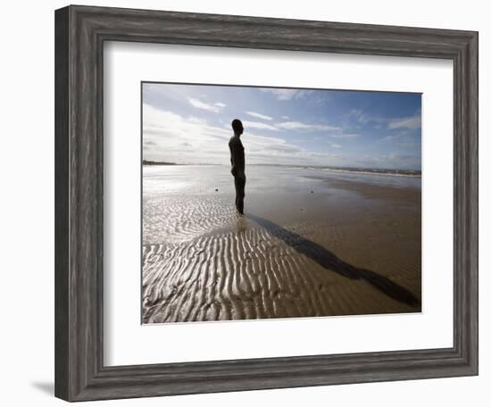 Another Place Sculpture by Antony Gormley on the Beach at Crosby, Liverpool, England, UK-Martin Child-Framed Photographic Print