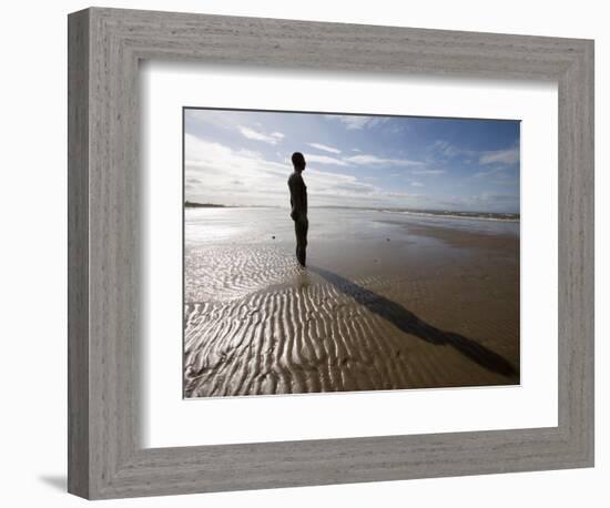 Another Place Sculpture by Antony Gormley on the Beach at Crosby, Liverpool, England, UK-Martin Child-Framed Photographic Print