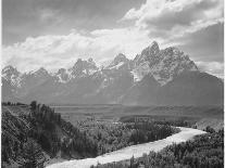 "Kearsarge Pinnacles," Partially Snow-Covered Rocky Formations Along the Edge of the River-Ansel Adams-Premier Image Canvas