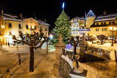 Illuminated Central Square of Megeve on Christmas Eve, French Alps, France-anshar-Framed Photographic Print