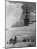 Antarctic Expedition of Robert Scott on Ice with Ship "Terra Nova" Anchored in Background-null-Mounted Photographic Print