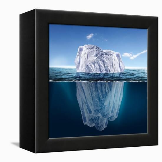 Antarctic Iceberg in the Ocean. Beautiful Polar Sea Background.-Sergey Nivens-Framed Stretched Canvas