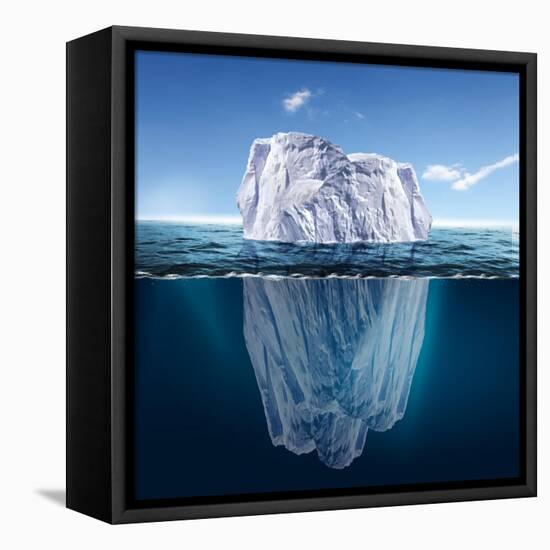 Antarctic Iceberg in the Ocean. Beautiful Polar Sea Background.-Sergey Nivens-Framed Stretched Canvas