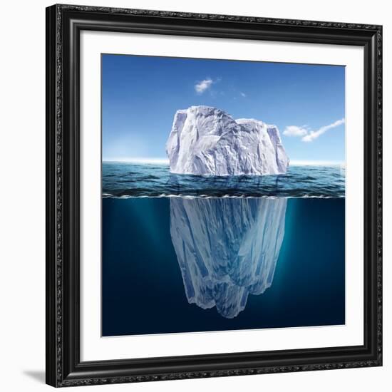 Antarctic Iceberg in the Ocean. Beautiful Polar Sea Background.-Sergey Nivens-Framed Art Print