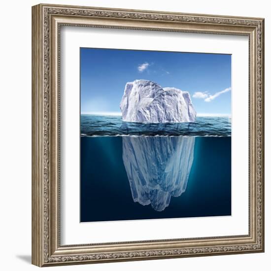 Antarctic Iceberg in the Ocean. Beautiful Polar Sea Background.-Sergey Nivens-Framed Art Print