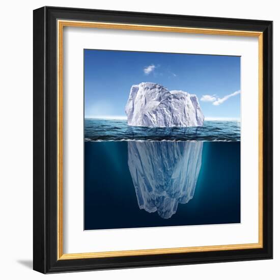 Antarctic Iceberg in the Ocean. Beautiful Polar Sea Background.-Sergey Nivens-Framed Art Print