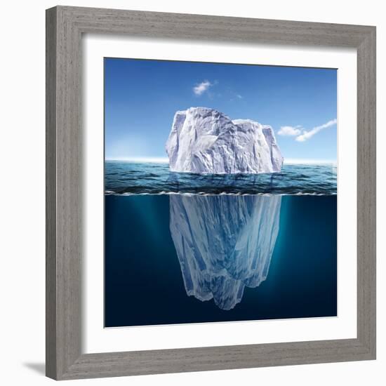 Antarctic Iceberg in the Ocean. Beautiful Polar Sea Background.-Sergey Nivens-Framed Art Print