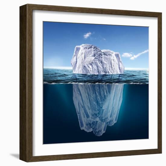 Antarctic Iceberg in the Ocean. Beautiful Polar Sea Background.-Sergey Nivens-Framed Art Print