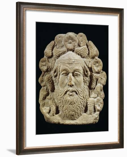 Antefix Depicting Silenus' Head Surrounded by Bunches of Grapes and Flowers-null-Framed Giclee Print