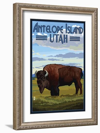 Antelope Island, Utah - Bison Scene-Lantern Press-Framed Art Print