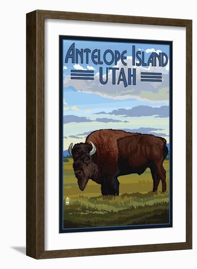 Antelope Island, Utah - Bison Scene-Lantern Press-Framed Art Print