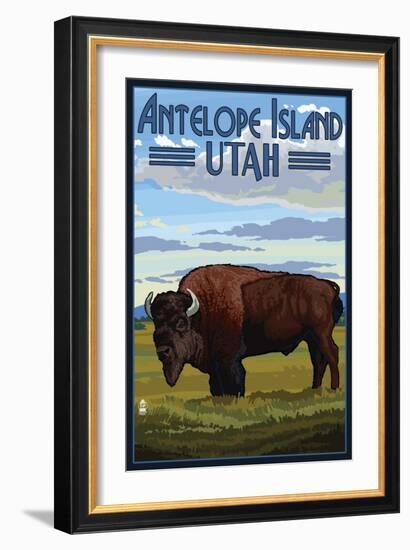 Antelope Island, Utah - Bison Scene-Lantern Press-Framed Art Print