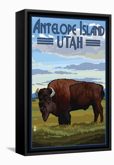 Antelope Island, Utah - Bison Scene-Lantern Press-Framed Stretched Canvas