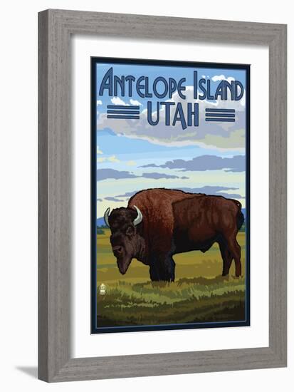 Antelope Island, Utah - Bison Scene-Lantern Press-Framed Premium Giclee Print