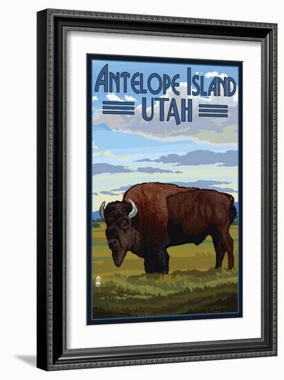 Antelope Island, Utah - Bison Scene-Lantern Press-Framed Premium Giclee Print