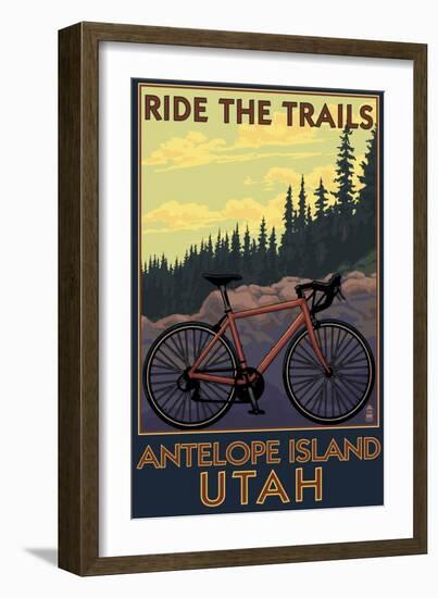 Antelope Island, Utah - Mountain Bike Scene-Lantern Press-Framed Art Print